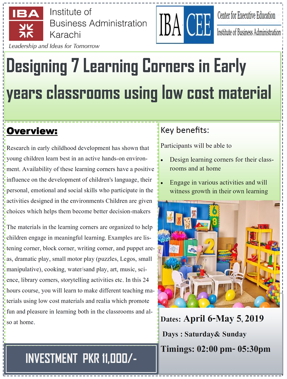Designing 7 Learning Corners in Early years classrooms using low cost material
